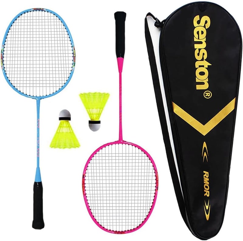 Senston Lightweight Beginner Badminton Set | 2 Rackets, 2 Shuttlecocks, Carry Bag Pink and Blue - Image 1